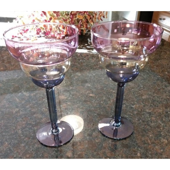 Unbranded Other - Vintage-Iridescent Tri-Colored Wine/ Margarita Glasses-2